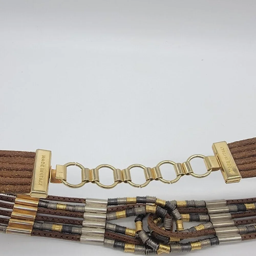 Vintage 80s Belt Womens Statement Twist Leather‎ Link Twisted Chain Belt Italy